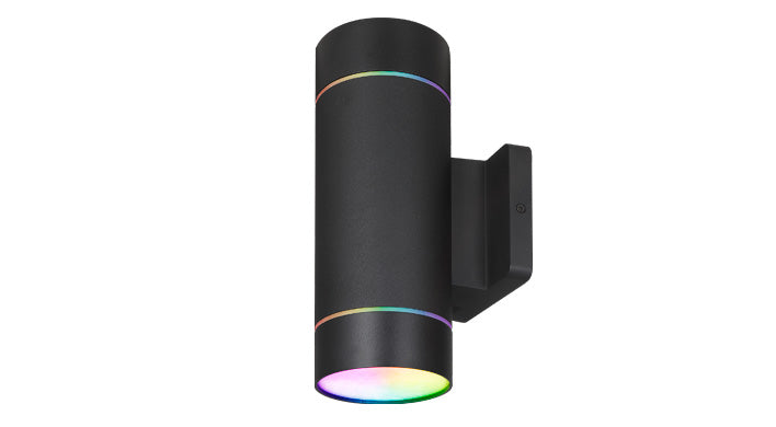 ASD LED Smart RGBW Round 2-sides Outdoor Wall Cylinder with 1 Matte Ring 30W 120V 2700-6500K APP Control Black ETL